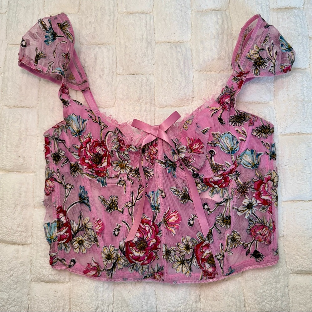 Victoria's Secret Dream Angels‎ Pink Floral Embroidered Corset Bustier Top XS